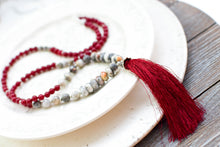 Load image into Gallery viewer, Ruby Jade and Mexican Crazy Lace Agate Tassel Necklace
