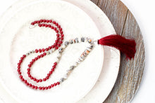 Load image into Gallery viewer, Ruby Jade and Mexican Crazy Lace Agate Tassel Necklace
