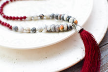 Load image into Gallery viewer, Ruby Jade and Mexican Crazy Lace Agate Tassel Necklace
