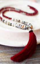 Load image into Gallery viewer, Ruby Jade and Mexican Crazy Lace Agate Tassel Necklace
