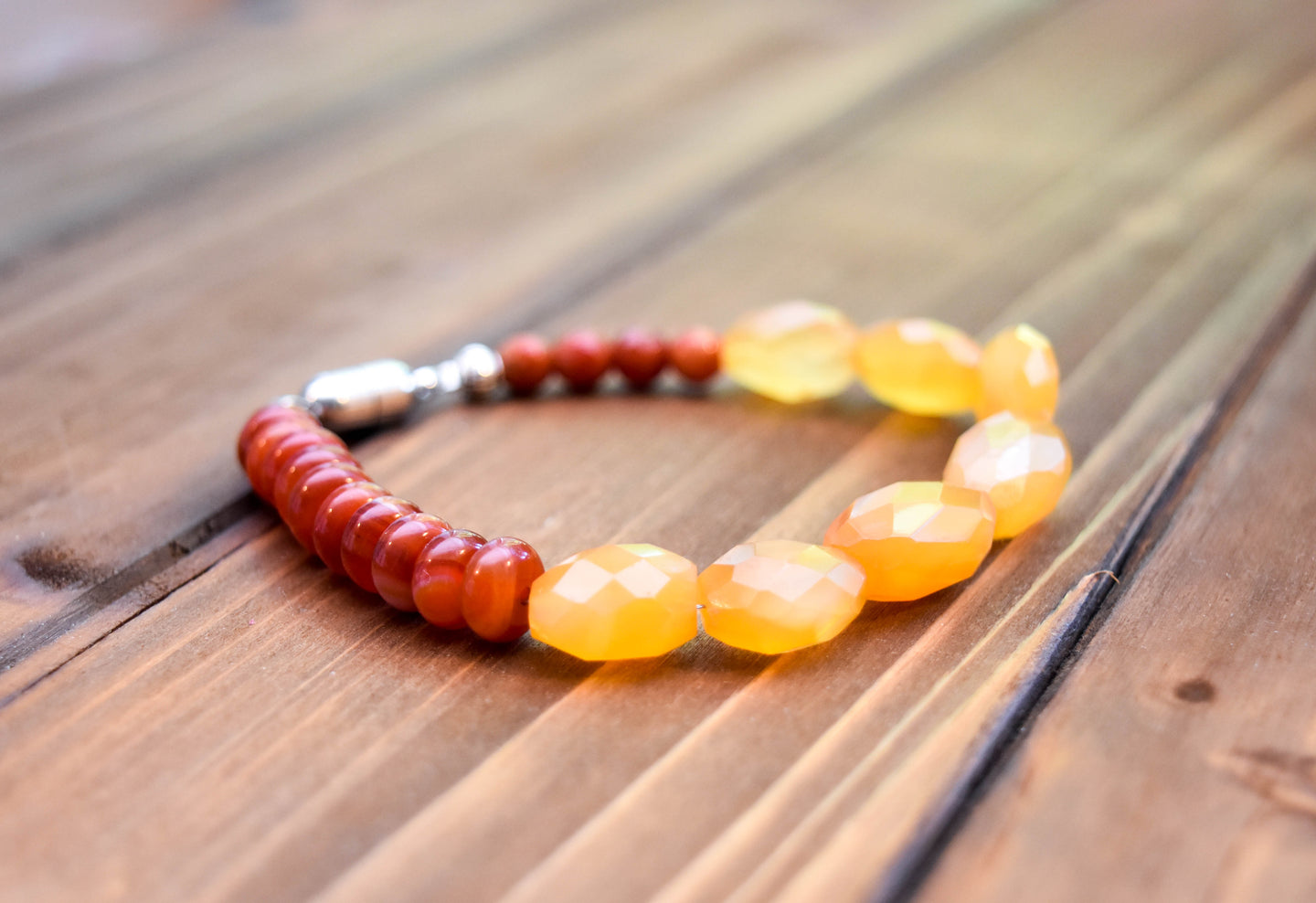 Banded Carnelian and Yellow Chalcedony Bracelet