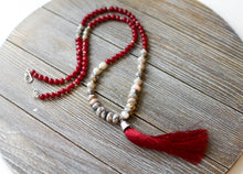 Load image into Gallery viewer, Ruby Jade and Mexican Crazy Lace Agate Tassel Necklace
