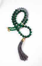 Load image into Gallery viewer, Emerald Green Jade and Gray Jade Tassel Necklace
