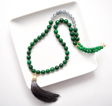 Load image into Gallery viewer, Emerald Green Jade and Gray Jade Tassel Necklace
