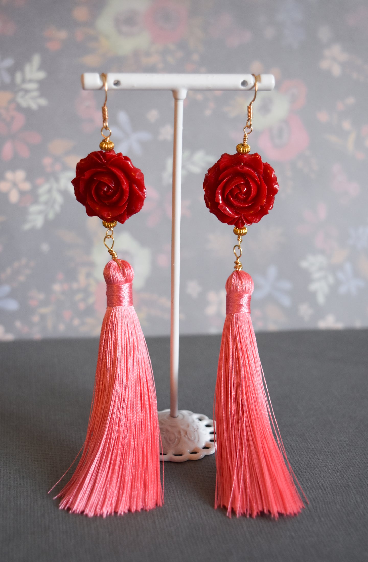 Pink & Red Tassel Earrings