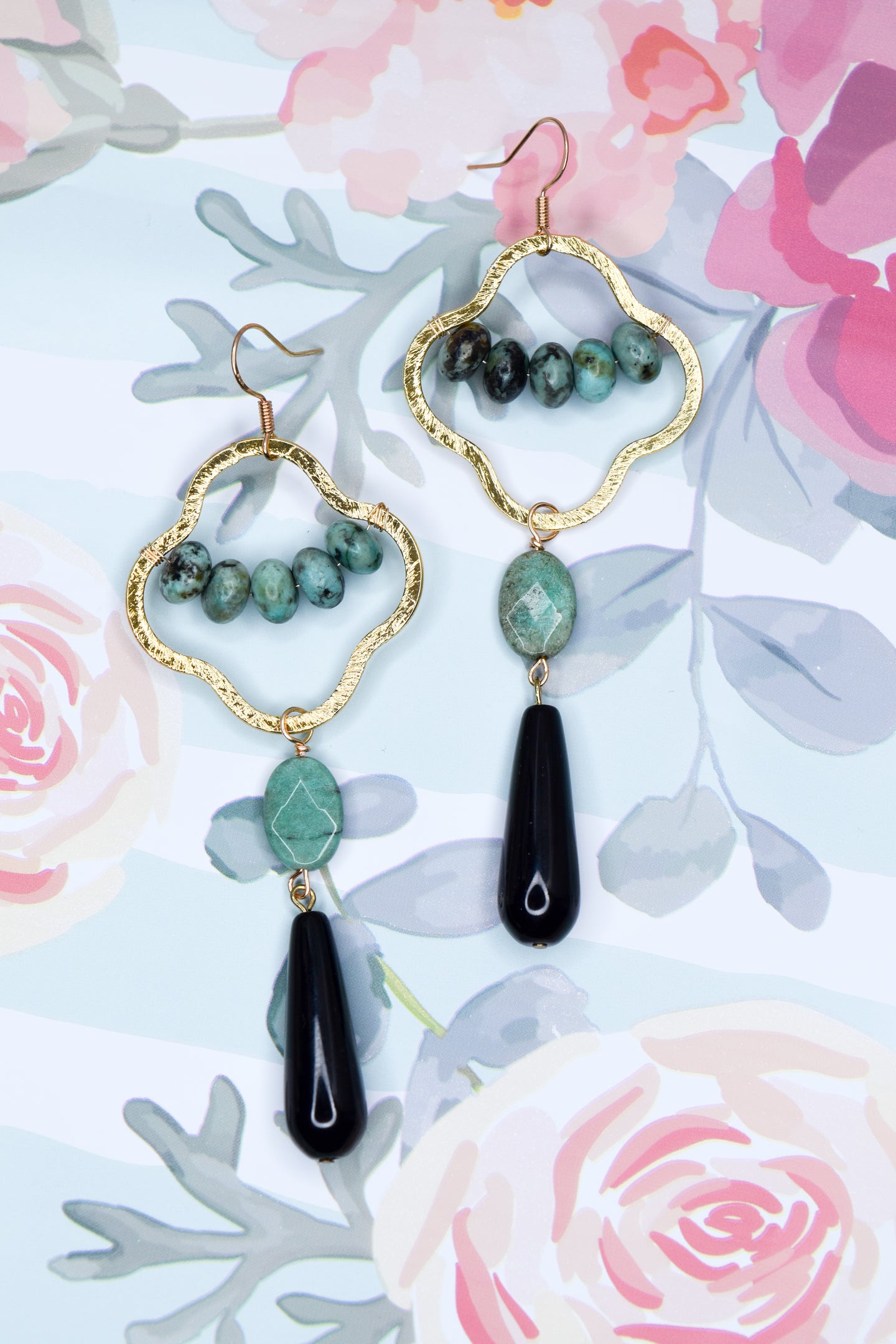 African Turquoise and Black Onyz Drop Earrings