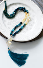 Load image into Gallery viewer, Citrine &amp; Cyan Agate Tassel Necklace
