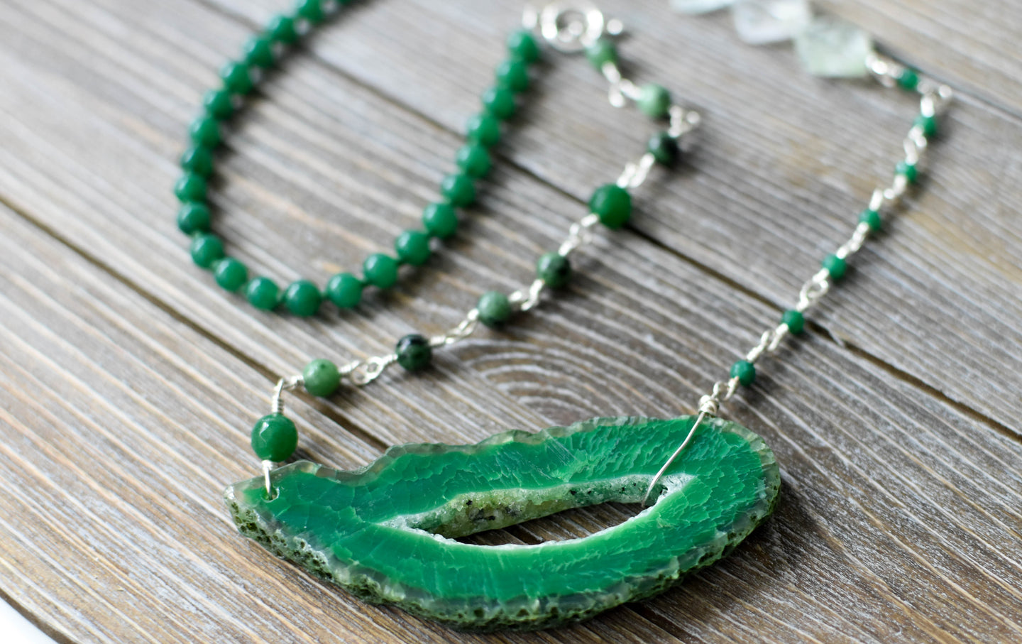 Green Agate Slice Necklace