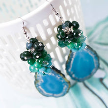 Load image into Gallery viewer, Agate and Emerald Jade Cluster Earrings

