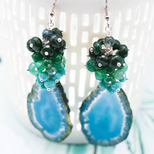 Load image into Gallery viewer, Agate and Emerald Jade Cluster Earrings
